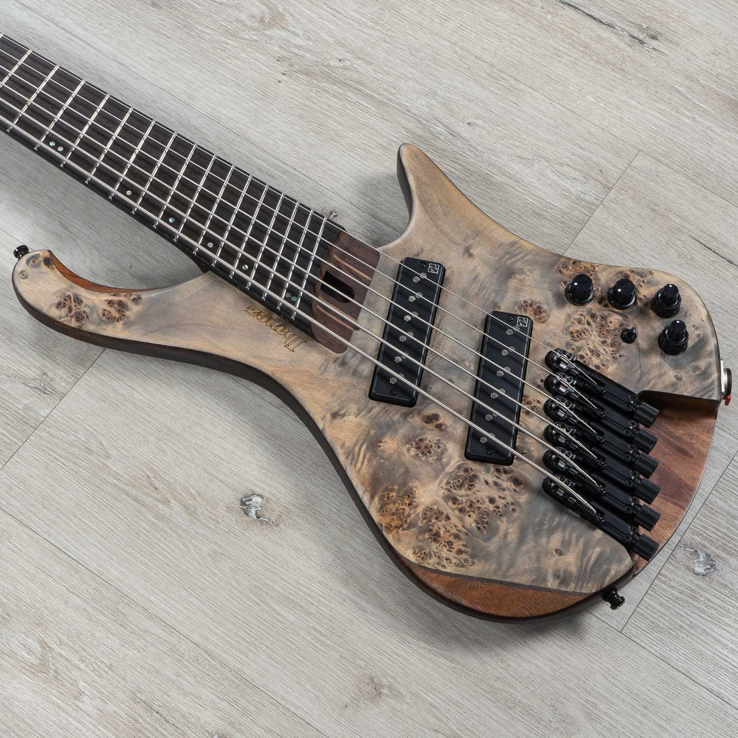 Ibanez EHB1506MSBIF EHB Ergonomic Headless 6-String Multi-Scale Bass Guitar, Panga Panga Fingerboard, Black Ice Flat