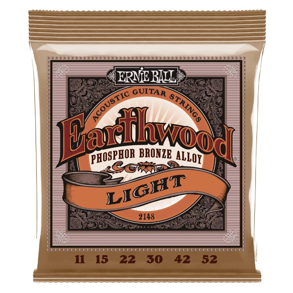12-Pack Ernie Ball 2148 Earthwood Phosphor Bronze Alloy Light Acoustic Guitar Strings (11-52)