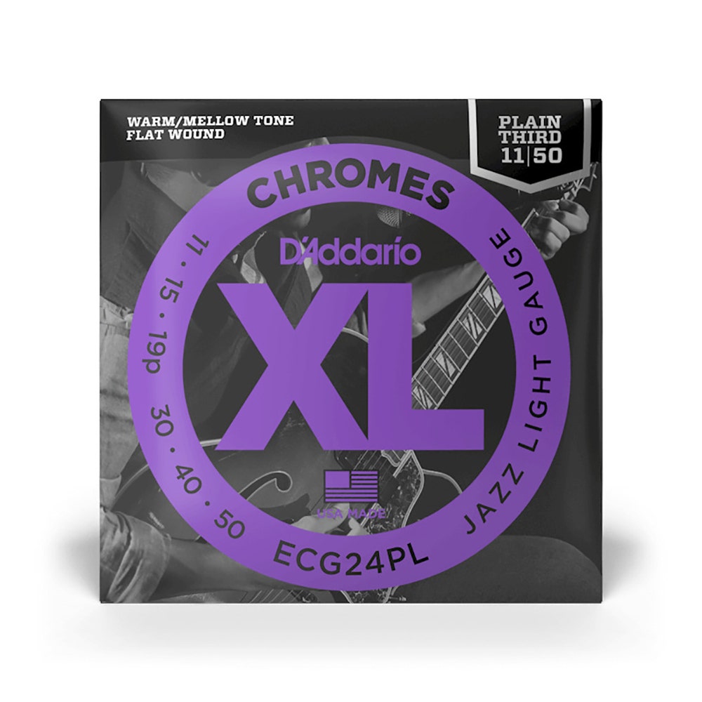 D'Addario XL Chromes Plain Third Flatwound Electric Guitar Strings, Jazz Light 11-50