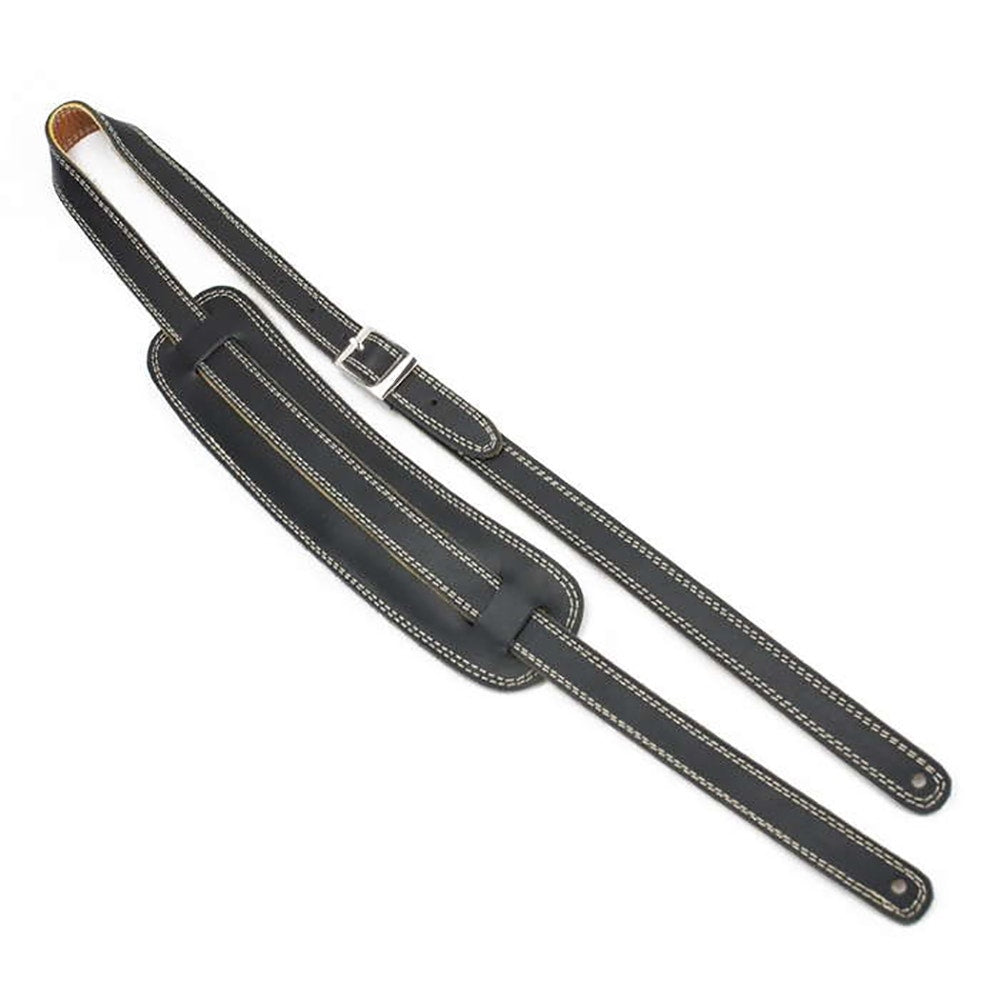 Henry Heller HP50-BLK Vintage 50's Garment Leather Guitar Strap with Cream Stitching, Black