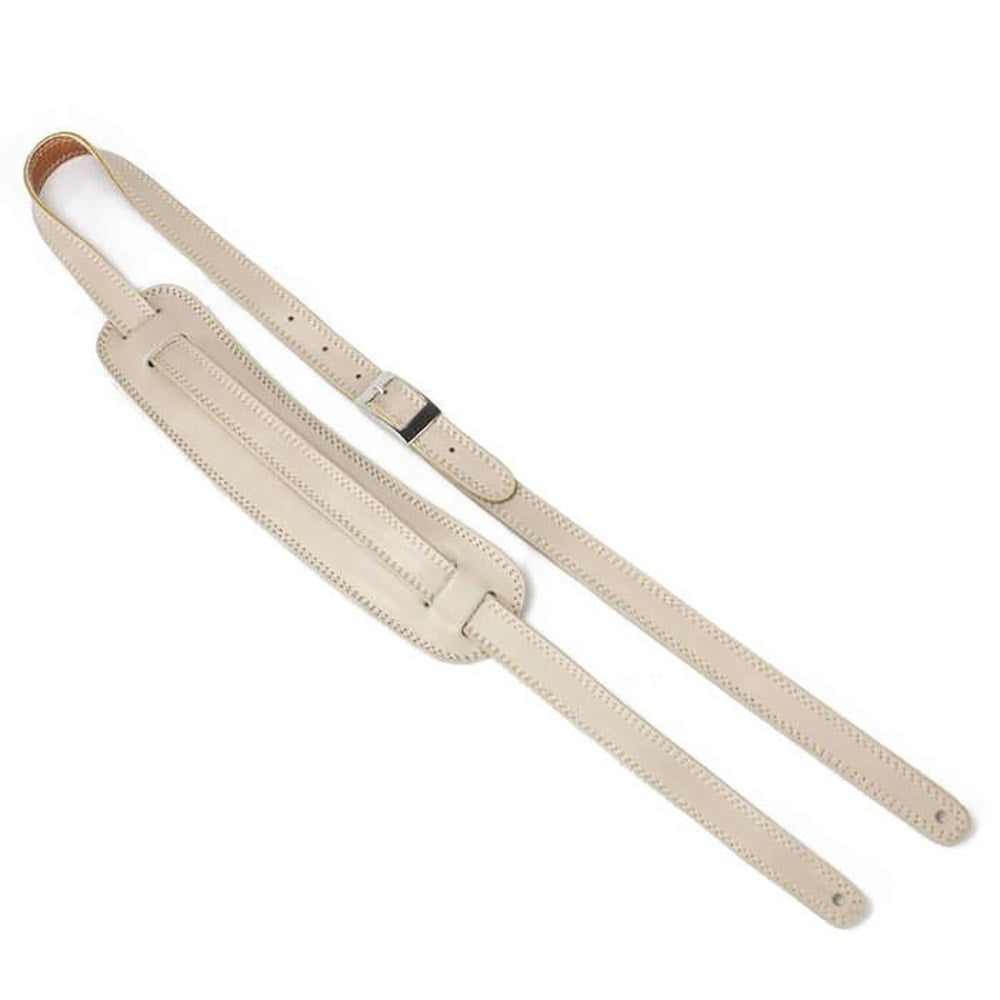 Henry Heller HP50-BON Vintage 50's Garment Leather Guitar Strap with Cream Stitching, Bone