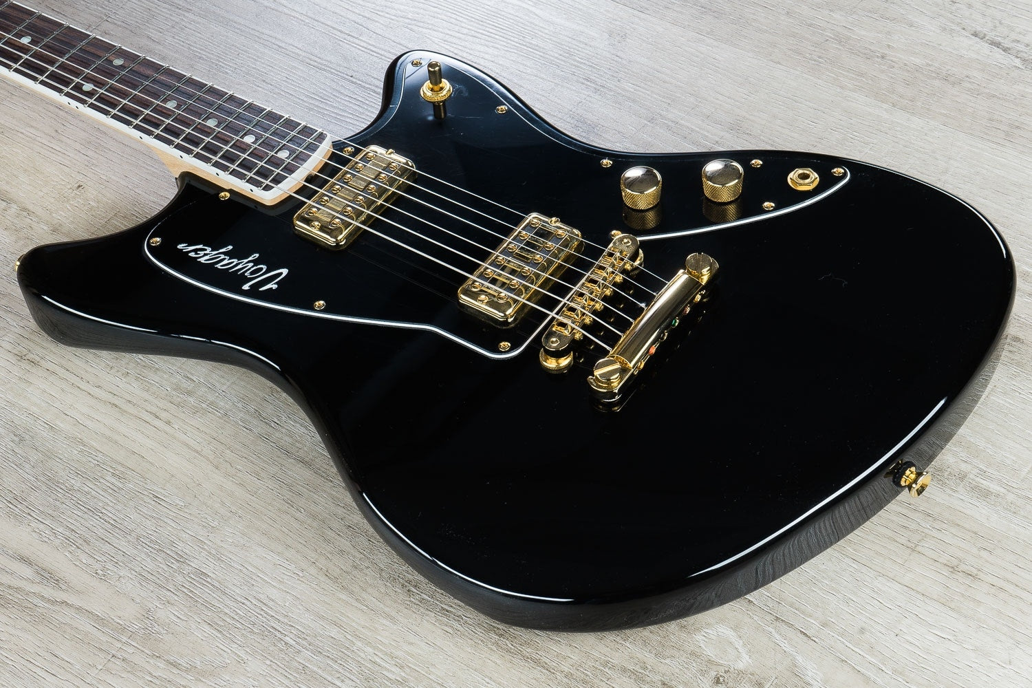 Jennings Voyager Electric Guitar, Rosewood Fretboard, Stop Tail Bridge, Mono Gig Bag - Black and Gold (Open Box)