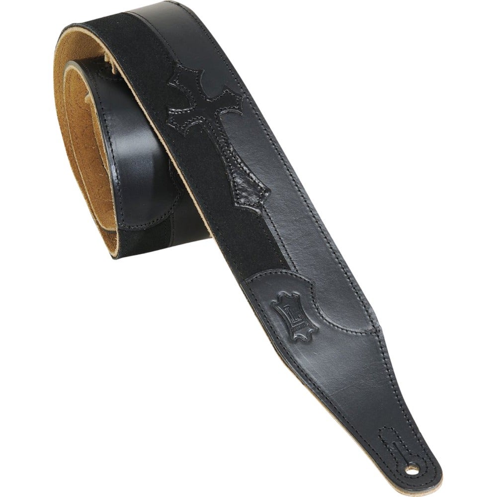 Levy's M17CX 2-1/2" Veg-Tan Leather Guitar or Bass Strap with Cross Applique Black