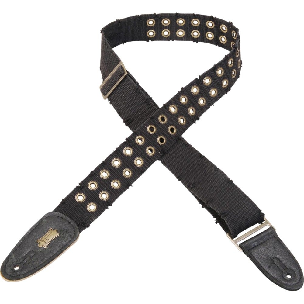 Levy's MC8TWEY 2" Distressed Tear Wear Black Cotton Guitar or Bass Strap with Brass Eyelets