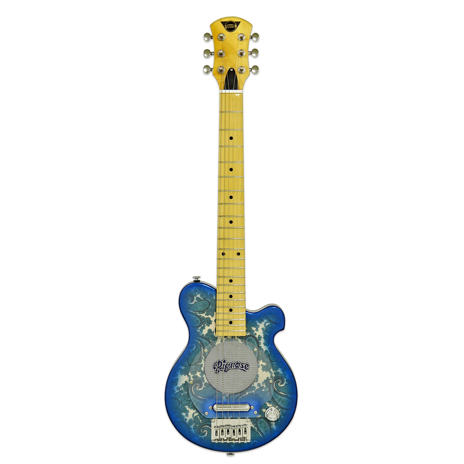Pignose PGG-200-BLPL Short-Scale Mini Electric Guitar, Built-In Amp, Blue Paisley