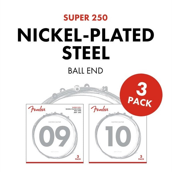 3-Pack of Fender 250L Super 250 Nickel-Plated Steel Light Electric Guitar Strings (09-42)
