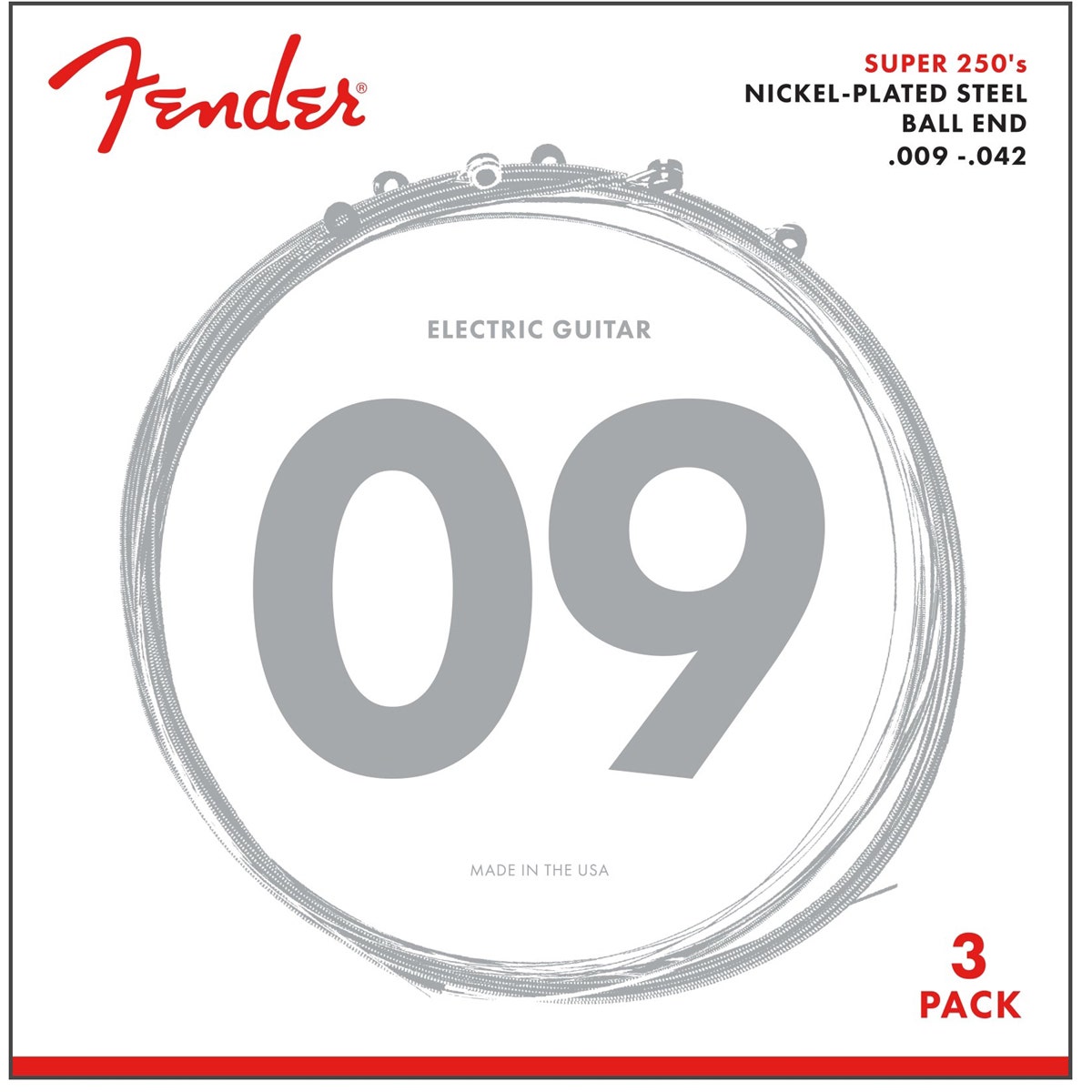 3-Pack of Fender 250L Super 250 Nickel-Plated Steel Light Electric Guitar Strings (09-42)