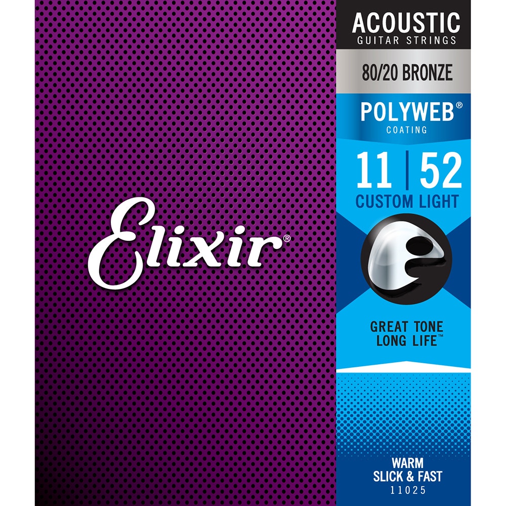 Elixir 11025 Polyweb 80/20 Bronze Custom Light Acoustic Guitar Strings (11-52)