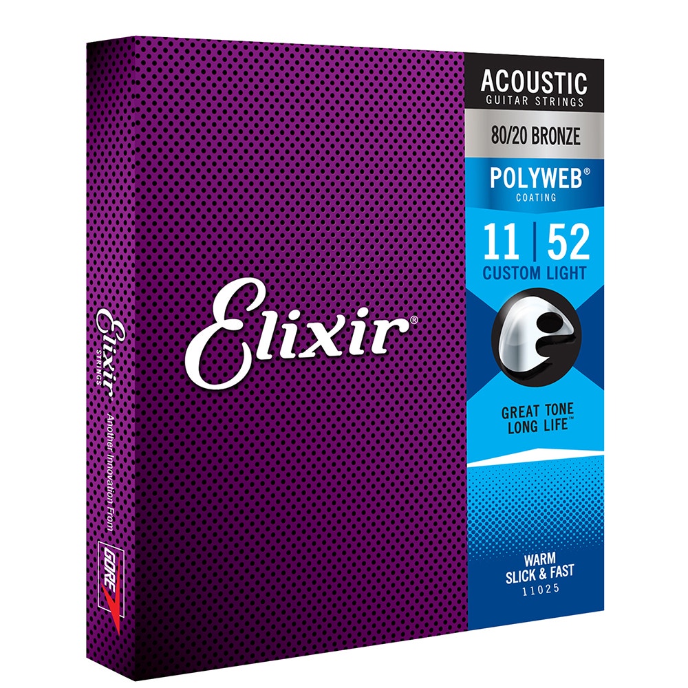 Elixir 11025 Polyweb 80/20 Bronze Custom Light Acoustic Guitar Strings (11-52)