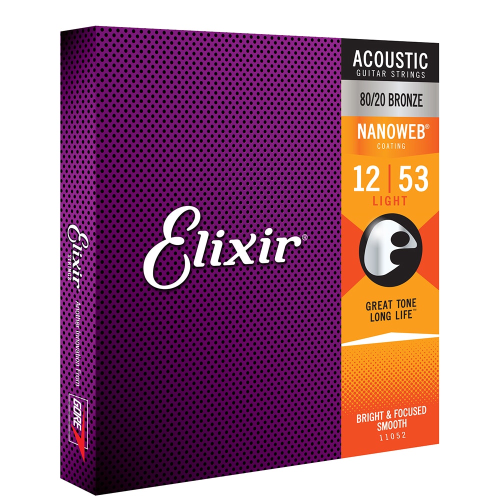 Elixir Nanoweb 80/20 Bronze Light Acoustic Guitar Strings 11052 12-53