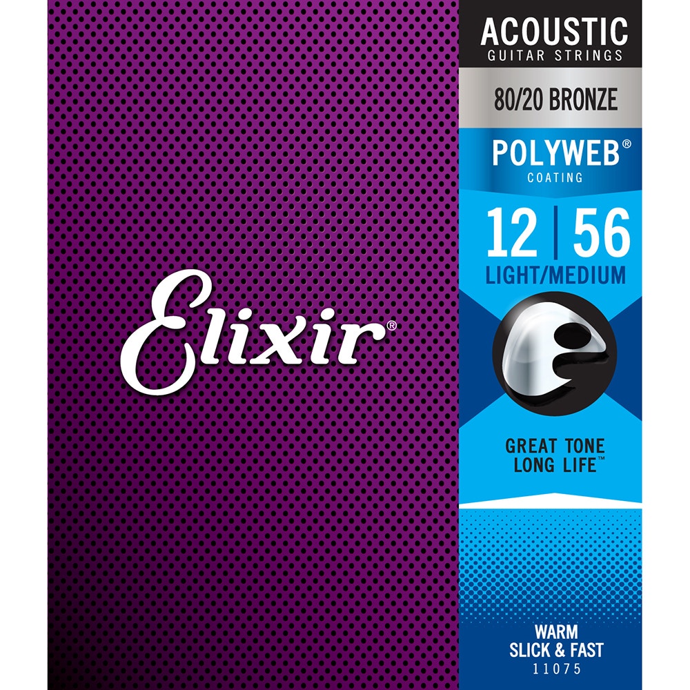 Elixir 11075 Polyweb 80/20 Bronze Light-Medium Acoustic Guitar Strings (12-56)