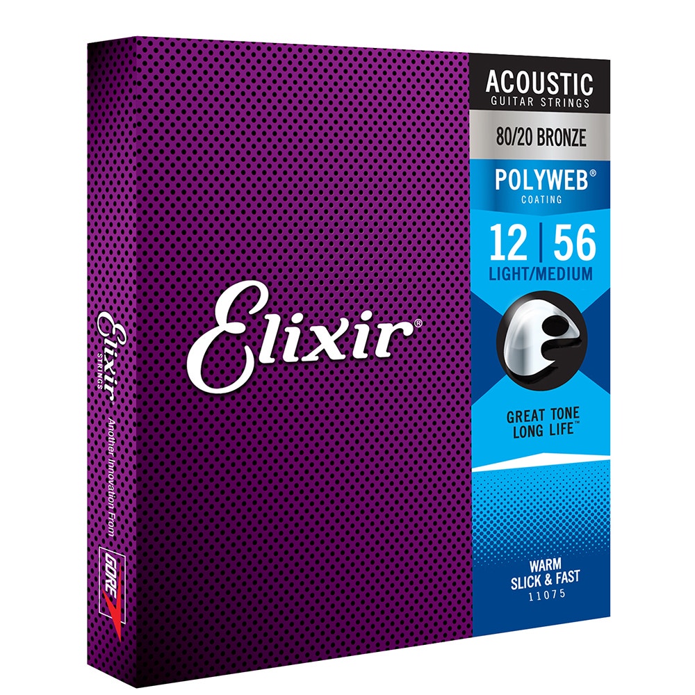 Elixir 11075 Polyweb 80/20 Bronze Light-Medium Acoustic Guitar Strings (12-56)
