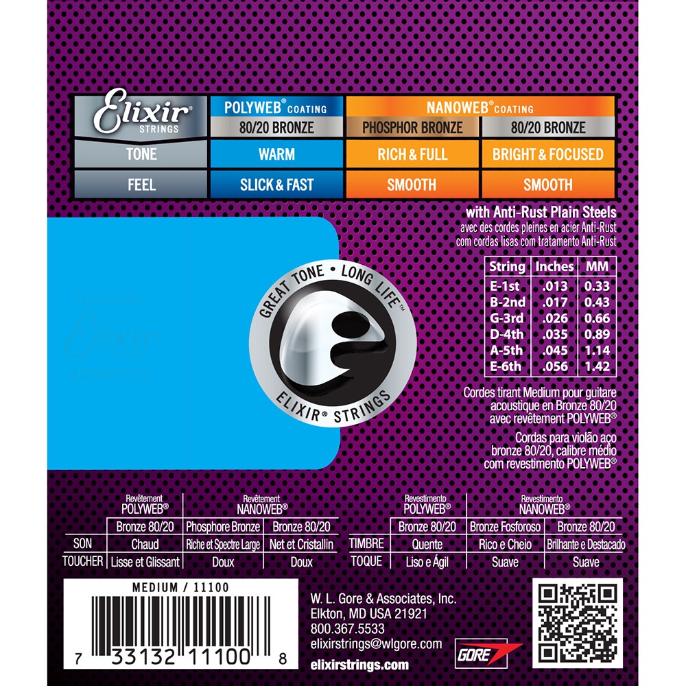 Elixir 11100 Polyweb 80/20 Bronze Medium Acoustic Guitar Strings (13-56)