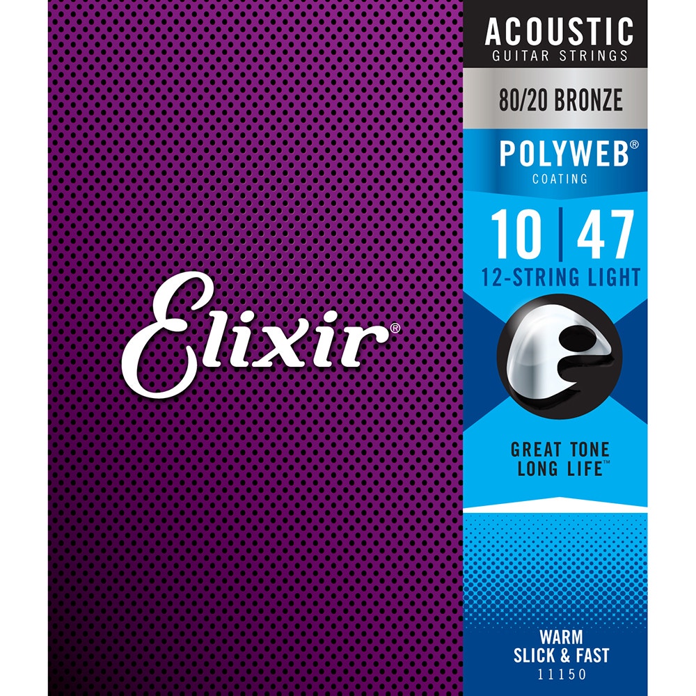 Elixir 11150 12-String 80/20 Bronze with Polyweb Coating Light Acoustic Guitar Strings (10-47)