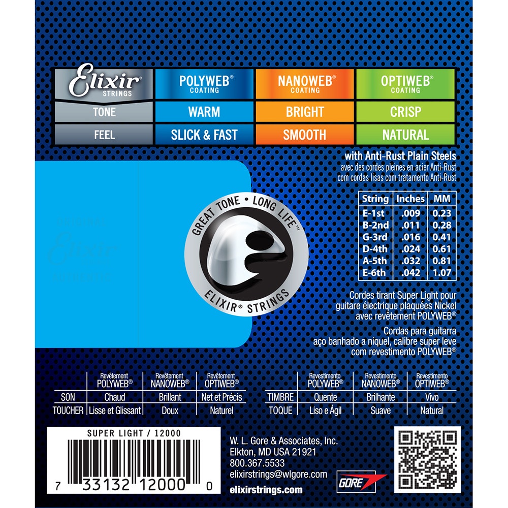 Elixir 12000 Electric Nickel Plated Steel with POLYWEB® Coating Guitar Strings (9-42)