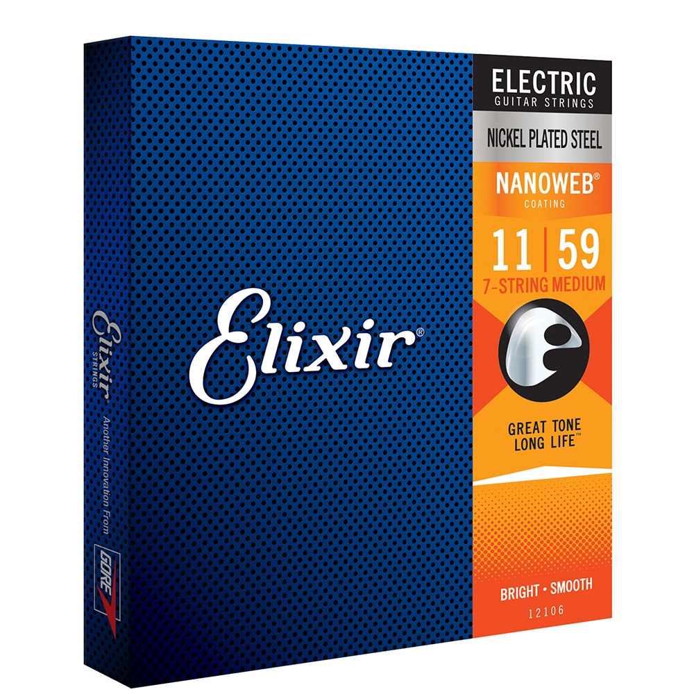 Elixir 12106 Nanoweb Coating Electric Guitar Strings, 7-String Medium (11-59)