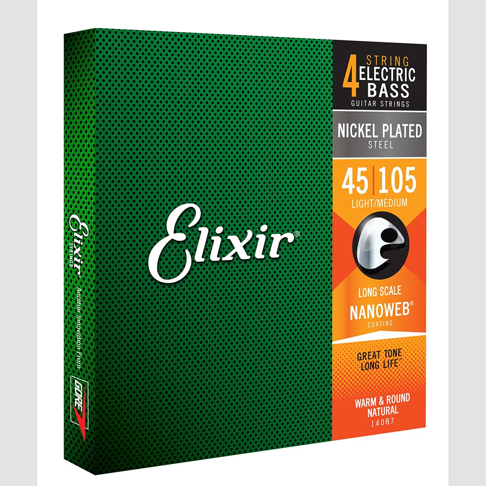 Elixir 14087 Bass Strings, Nickel Plated Steel with NANOWEB Coating, Light/Medium, Extra Long Scale (45-105)