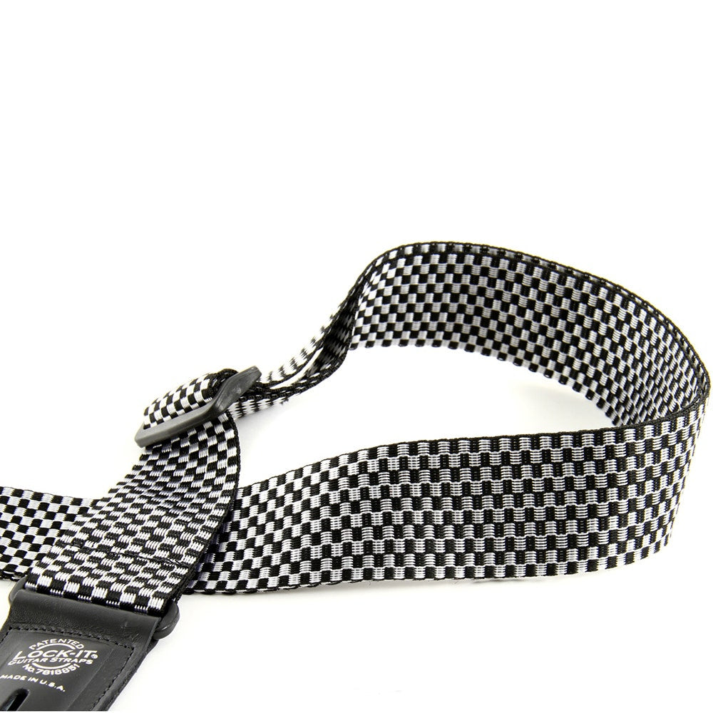 Lock-It Straps 2-inch Silver and Black Checker Poly Strap with Black Locking Ends