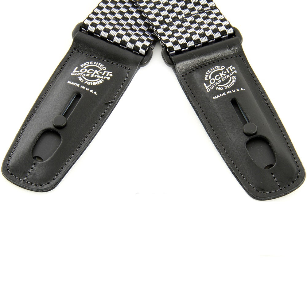 Lock-It Straps 2-inch Silver and Black Checker Poly Strap with Black Locking Ends