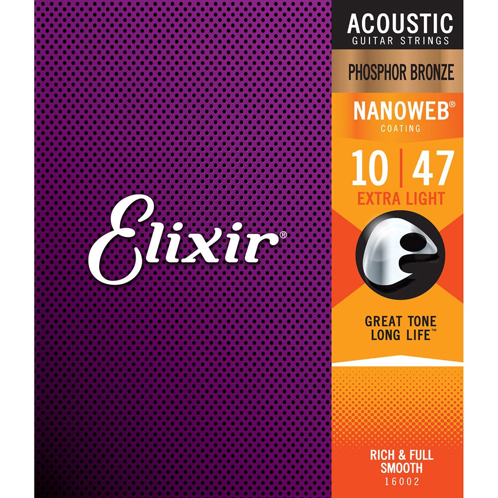 Elixir 16002 Nanoweb Phosphor Bronze Extra Light Acoustic Guitar Strings (10-47)