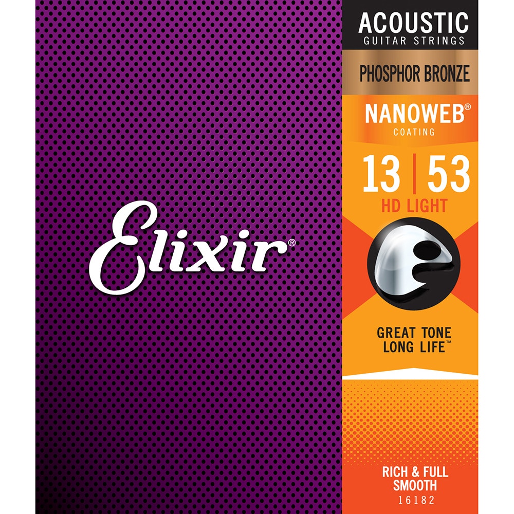 Elixir 16182 Nanoweb Phosphor Bronze HD Light Acoustic Guitar Strings (13-53)