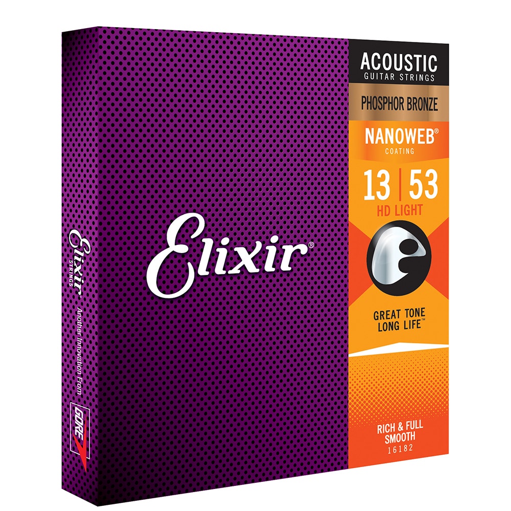 Elixir 16182 Nanoweb Phosphor Bronze HD Light Acoustic Guitar Strings (13-53)