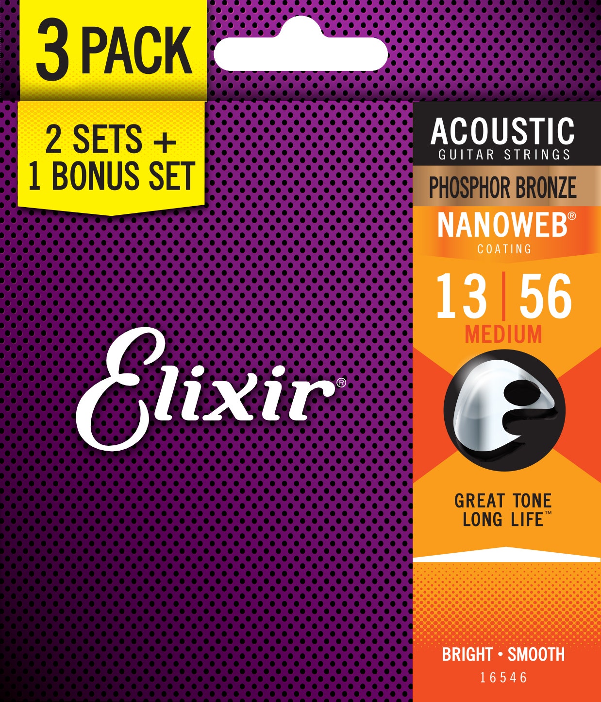 Elixir Limited Edition 3-Pack Phosphor Bronze NANOWEB Acoustic Guitar Strings, Medium 13-56