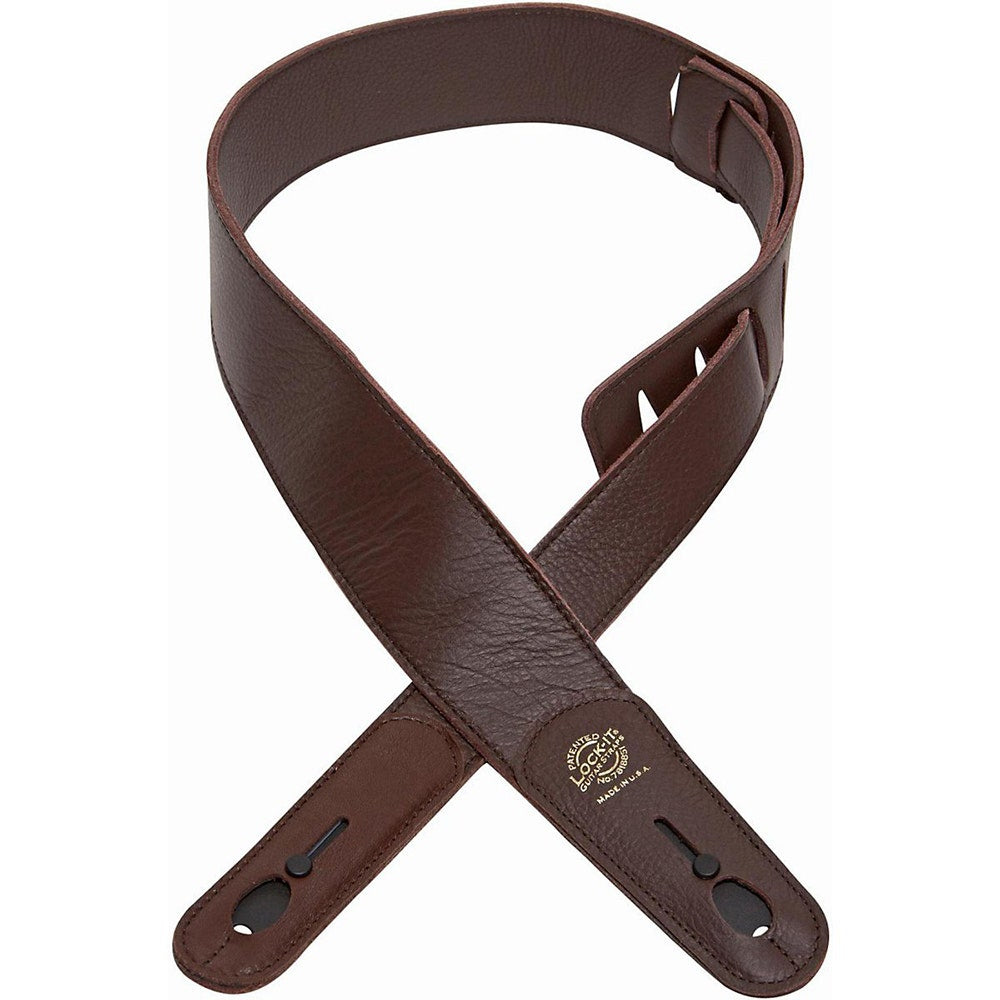 Lock-It Straps 2.5" Luxury Leather Patented Locking Technology Guitar Strap in Dark Chocolate