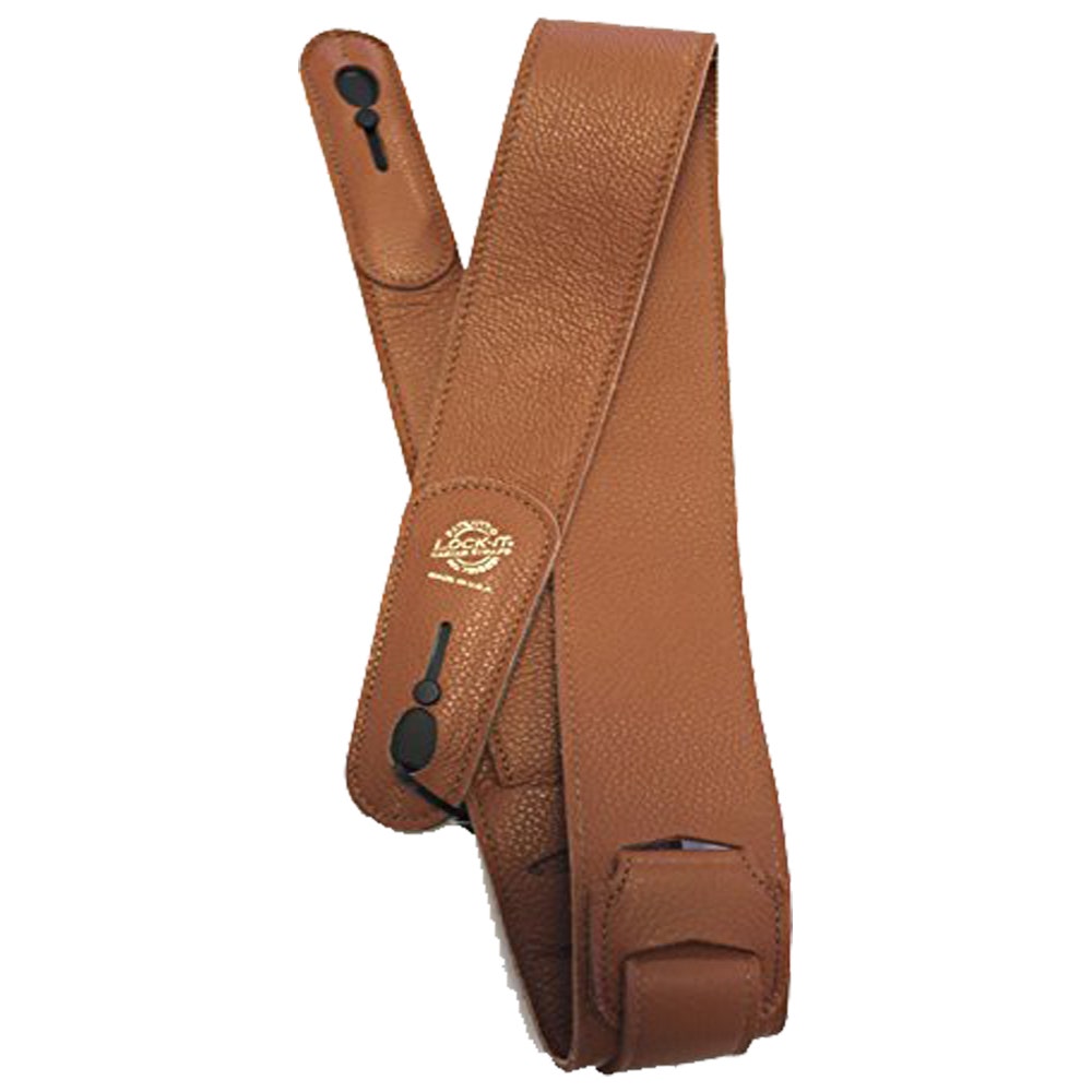 Lock-It Straps 2.5" Luxury Leather Patented Locking Technology Guitar Strap in Tan