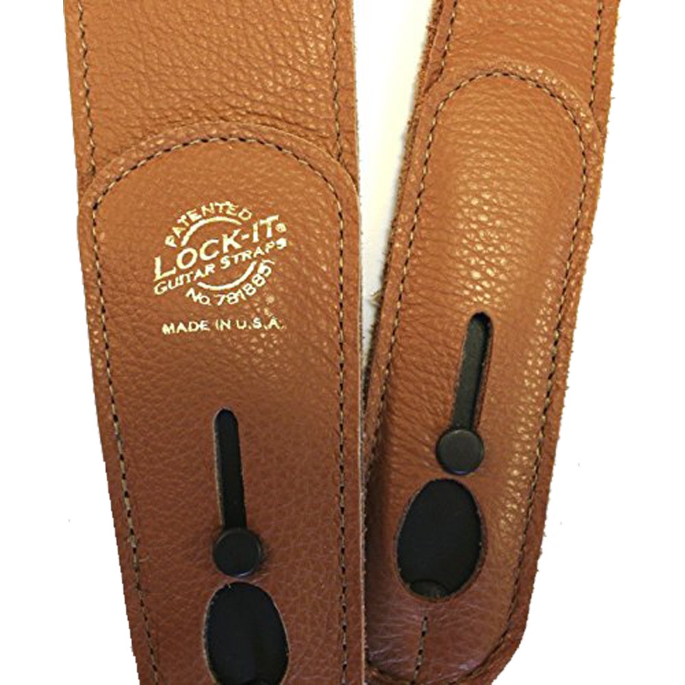 Lock-It Straps 2.5" Luxury Leather Patented Locking Technology Guitar Strap in Tan