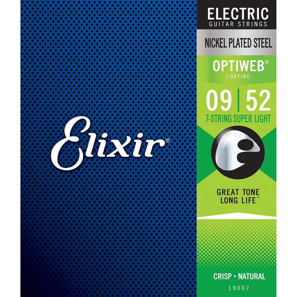 Elixir 19007 Optiweb Coating Electric Guitar Strings, 7-String Super Light (9-52)