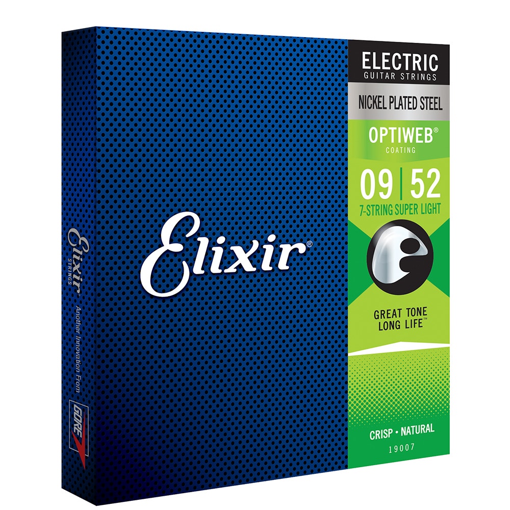 Elixir 19007 Optiweb Coating Electric Guitar Strings, 7-String Super Light (9-52)