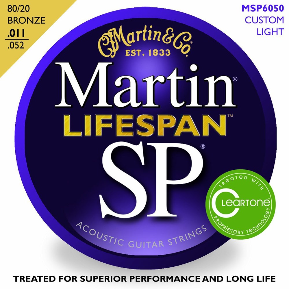 Martin MSP6050 SP Lifespan 80/20 Bronze Custom Light Acoustic Guitar Strings (11-52)