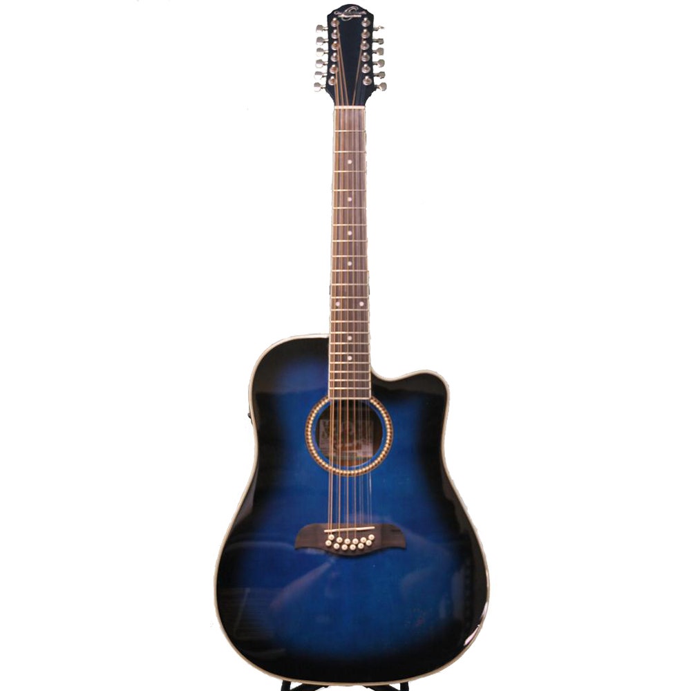 Oscar Schmidt OD312CE TBL 12-String Dreadnought Acoustic-Electric Guitar in Trans Blue
