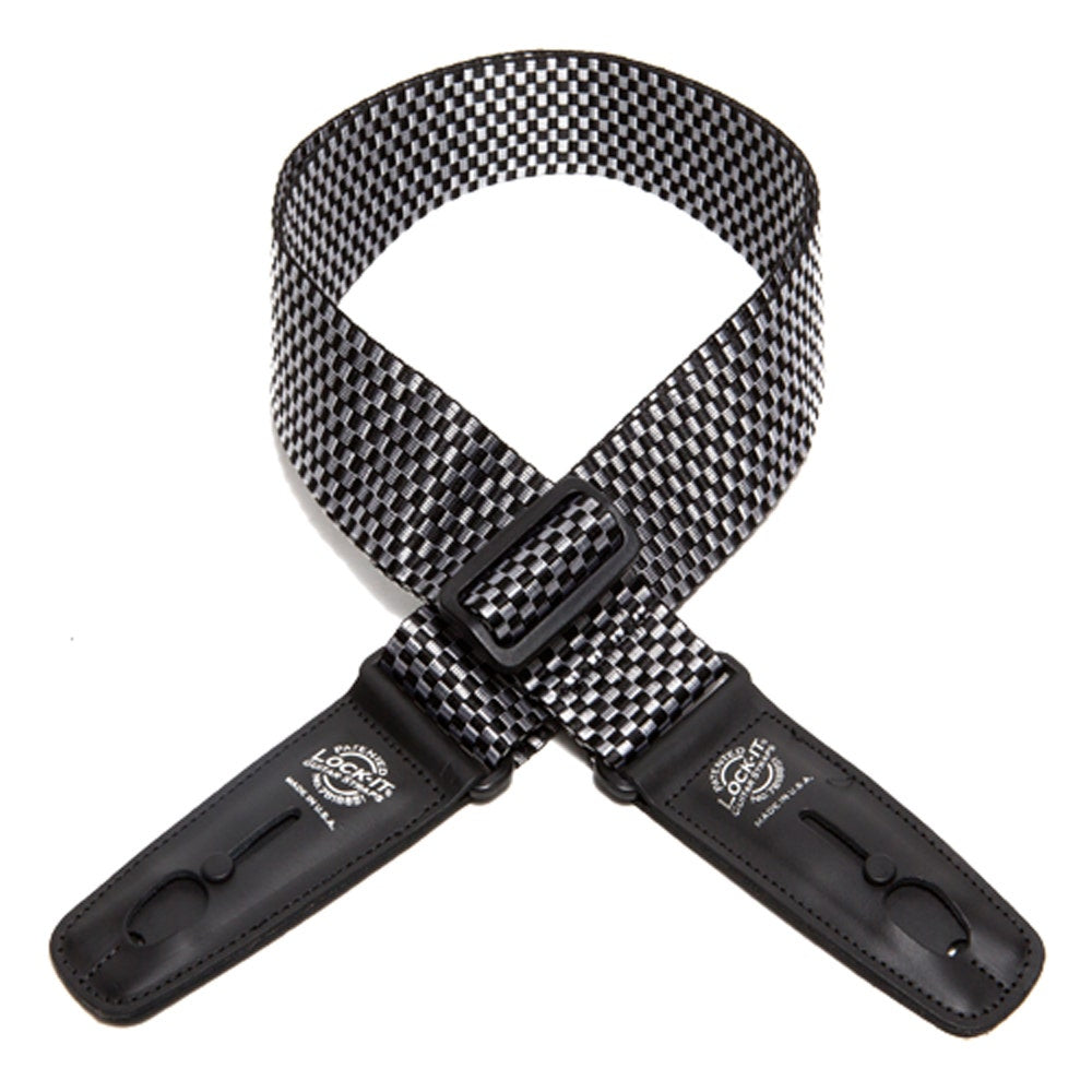 Lock-It Straps 2-inch Silver and Black Checker Poly Strap with Black Locking Ends