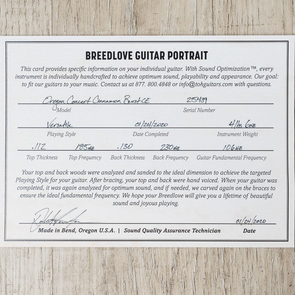 Breedlove Oregon Concert CE Acoustic Electric Guitar, Myrtlewood w/ Cinnamon Burst