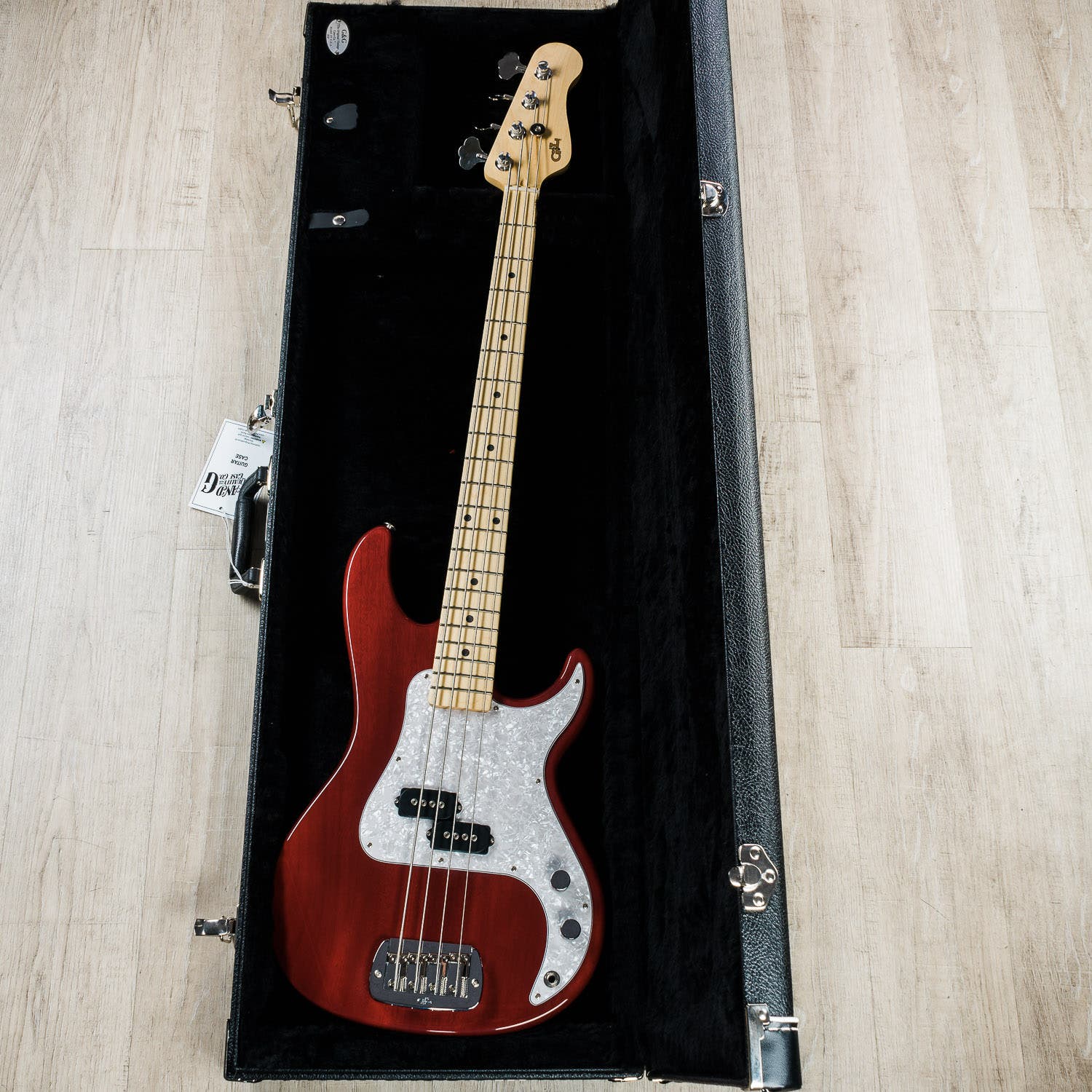 G&L 40th Anniversary SB-1 Bass Guitar, Maple Fingerboard, Clear Ruby Red Finish