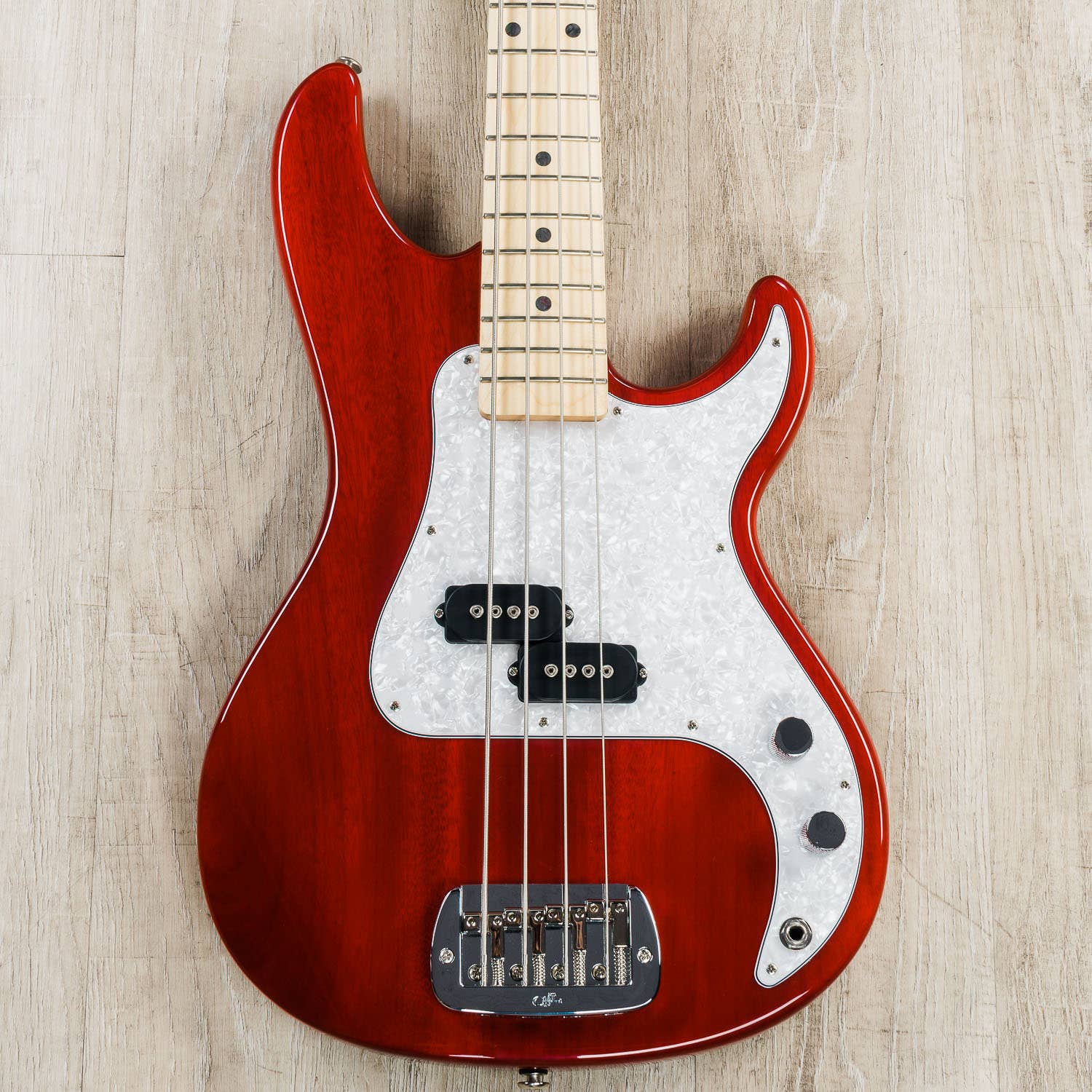 G&L 40th Anniversary SB-1 Bass Guitar, Maple Fingerboard, Clear Ruby Red Finish