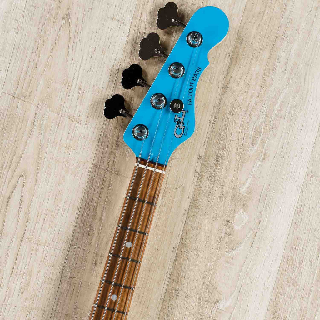 G&L Fallout Bass Launch Edition 30'' Short Scale Bass Guitar, Caribbean Rosewood Fretboard, Miami Blue