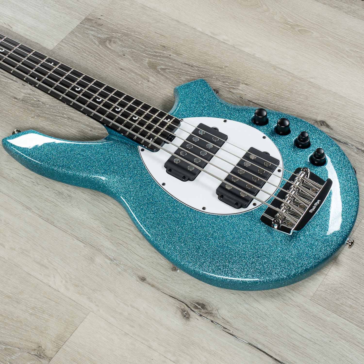 Ernie Ball Music Man Bongo 5 HH 5-String Bass Guitar, Aqua Sparkle, Matching Headstock