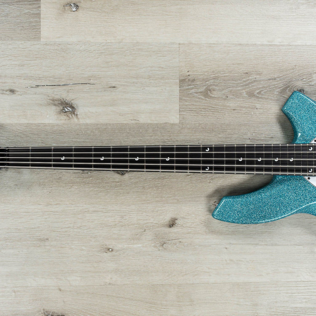 Ernie Ball Music Man Bongo 5 HH 5-String Bass Guitar, Aqua Sparkle, Matching Headstock