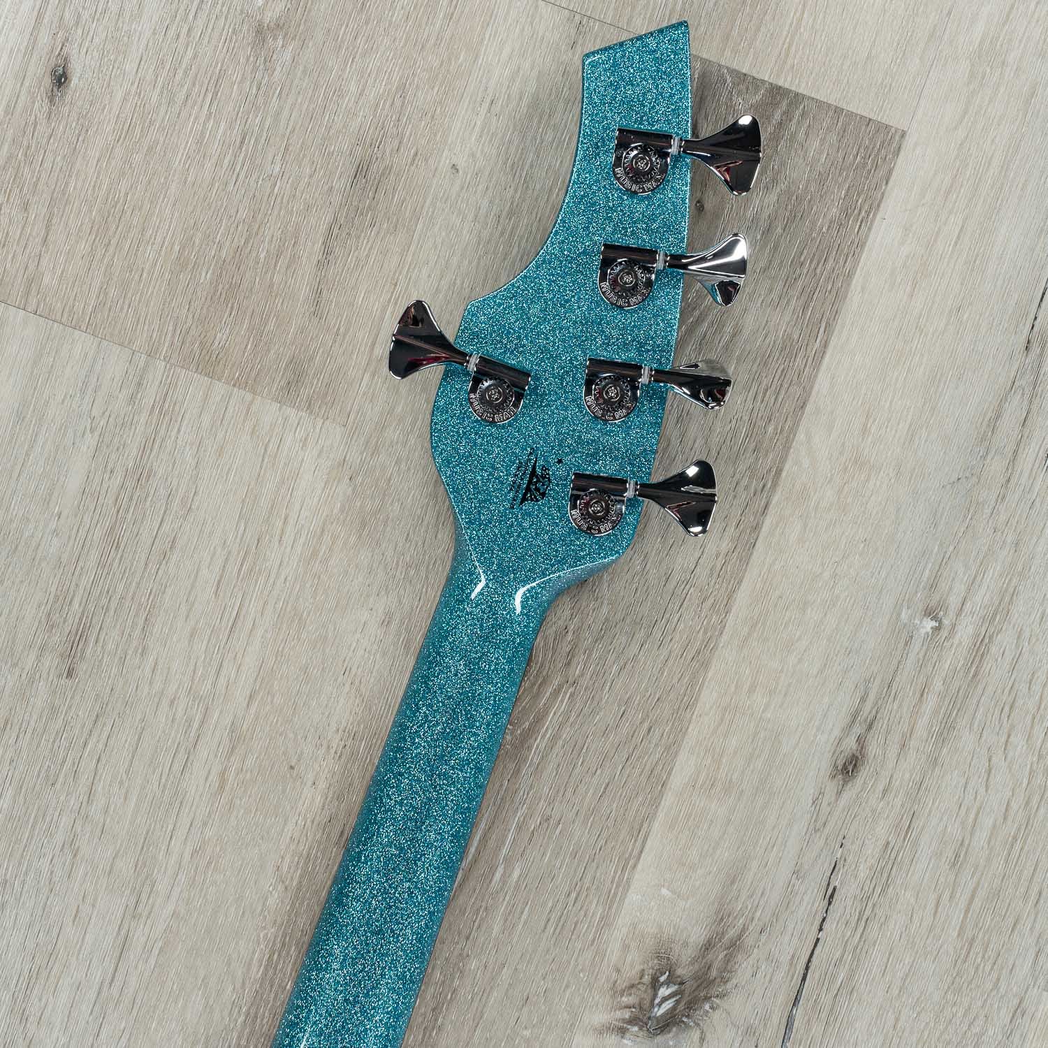 Ernie Ball Music Man Bongo 5 HH 5-String Bass Guitar, Aqua Sparkle, Matching Headstock