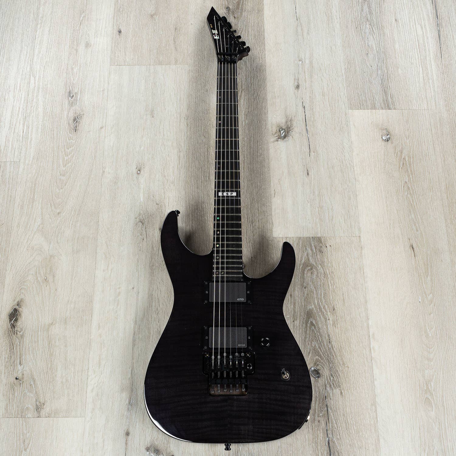 ESP E-II M-II Electric Guitar, Ebony Fretboard, Flame Maple Top-See Thru Black