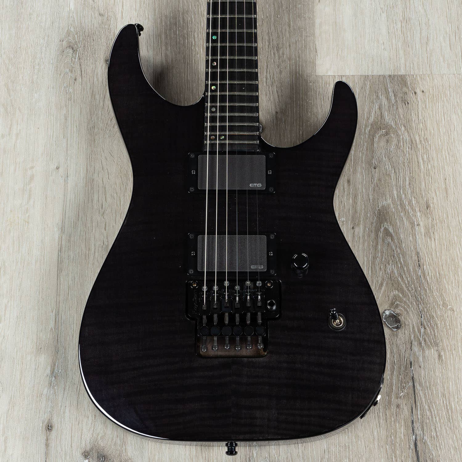 ESP E-II M-II Electric Guitar, Ebony Fretboard, Flame Maple Top-See Thru Black