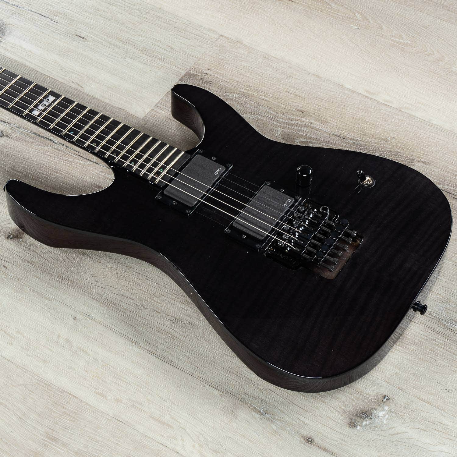 ESP E-II M-II Electric Guitar, Ebony Fretboard, Flame Maple Top-See Thru Black