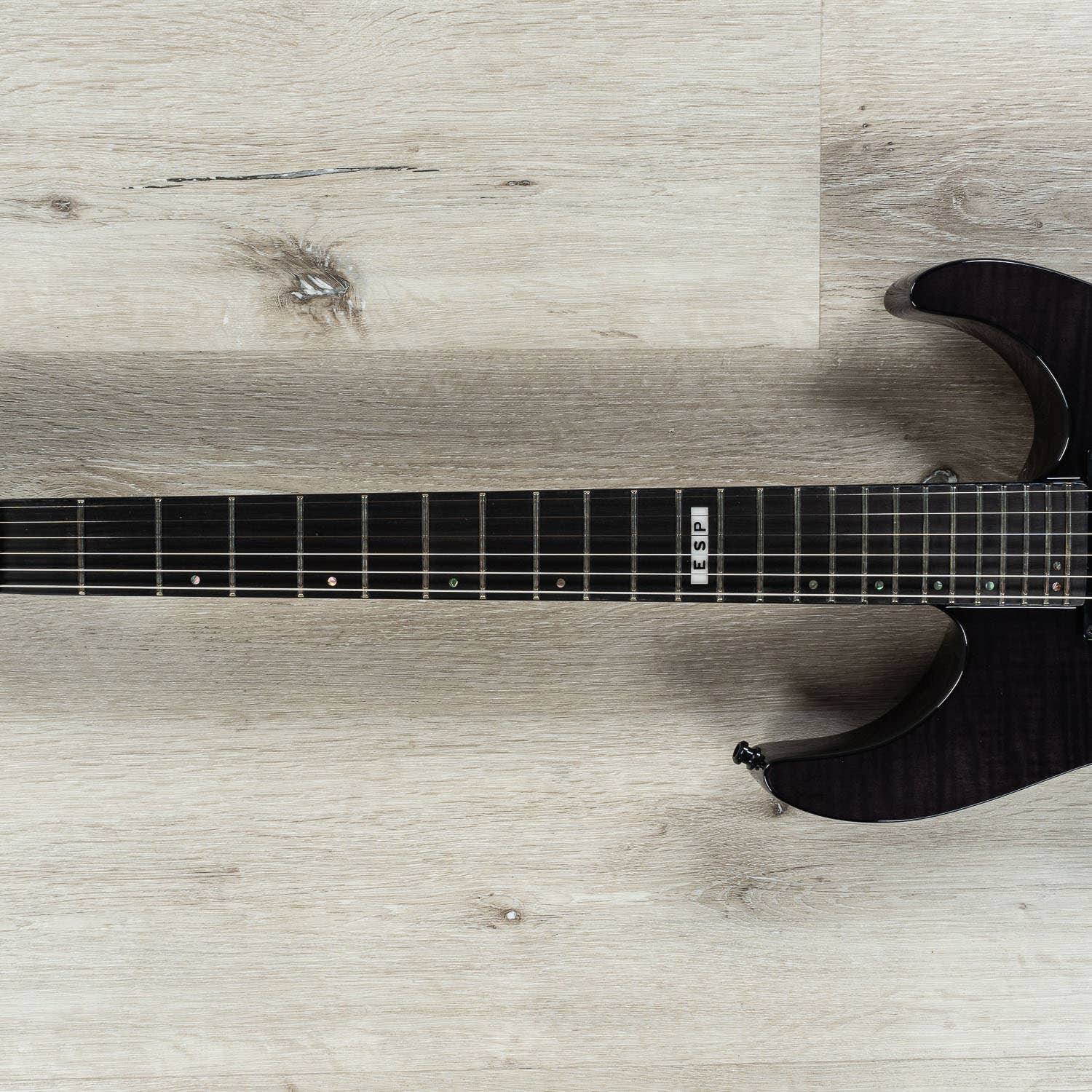 ESP E-II M-II Electric Guitar, Ebony Fretboard, Flame Maple Top-See Thru Black