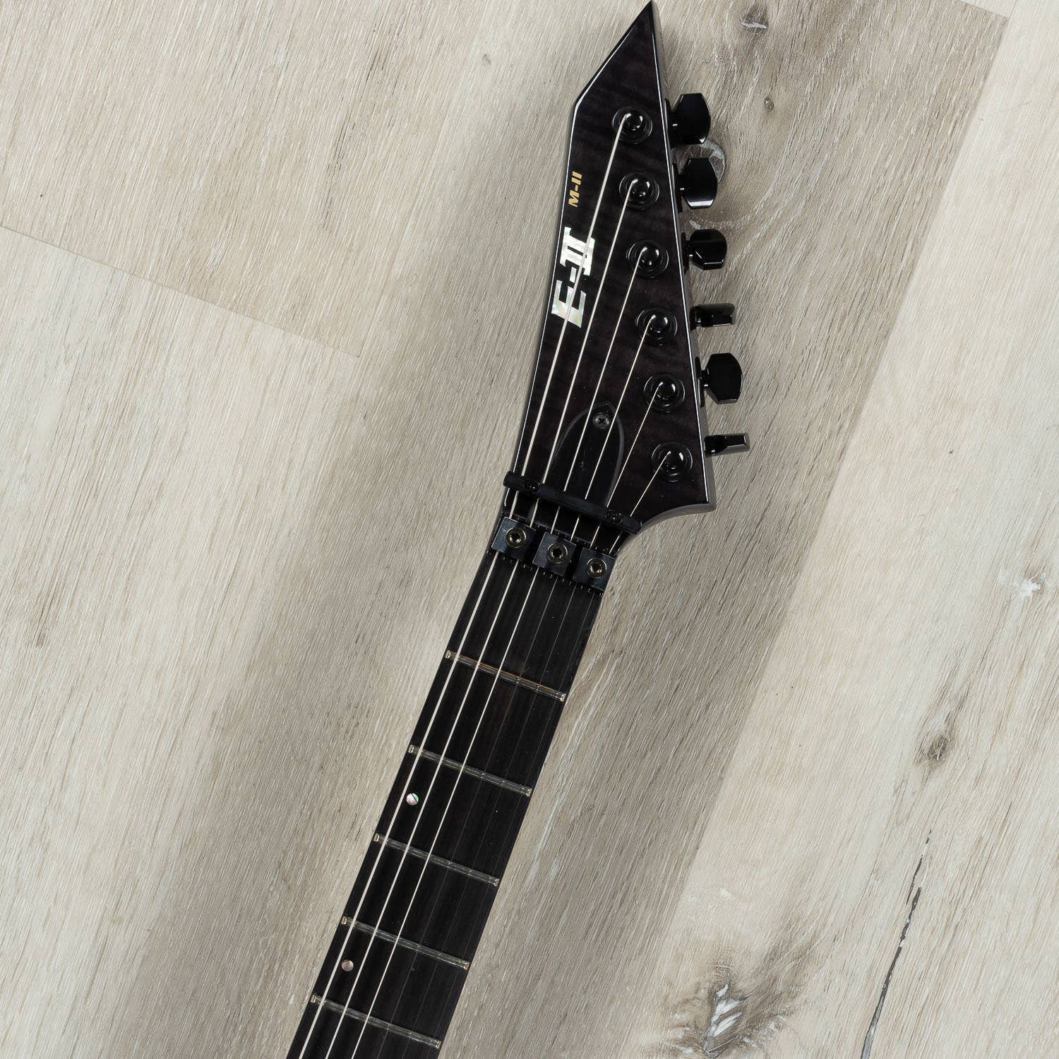 ESP E-II M-II Electric Guitar, Ebony Fretboard, Flame Maple Top-See Thru Black