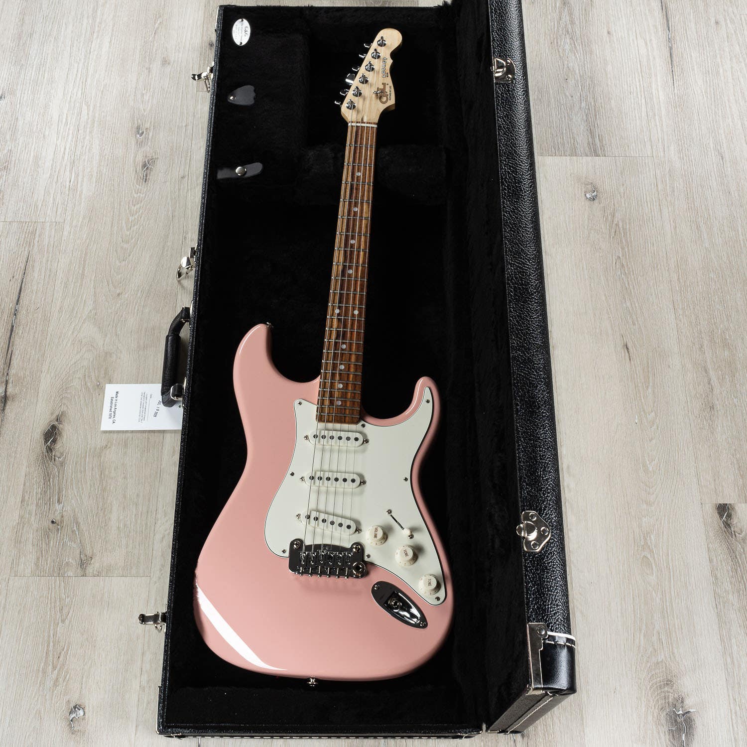 G&L USA Legacy Electric Guitar, Caribbean Rosewood Fingerboard, Hard Case - Shell Pink