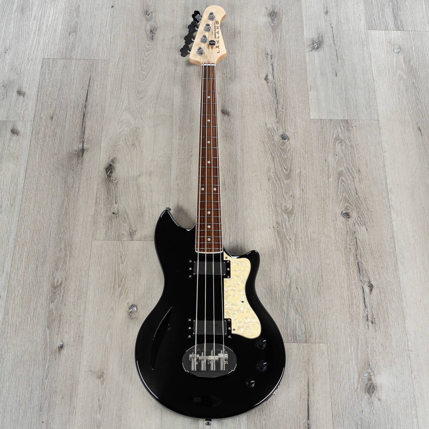 Lakland SHB30-BK Skyline Hollowbody-30 Short-Scale Bass Guitar, Pau Ferro Fretboard, Black