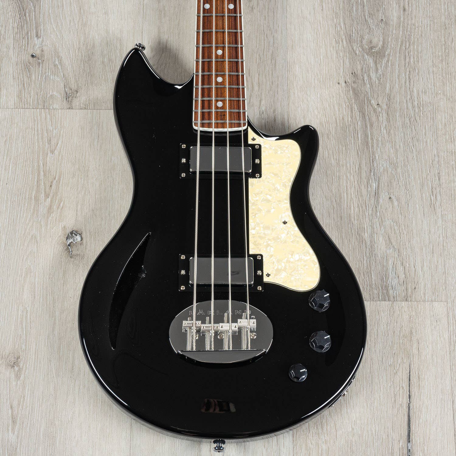 Lakland SHB30-BK Skyline Hollowbody-30 Short-Scale Bass Guitar, Pau Ferro Fretboard, Black